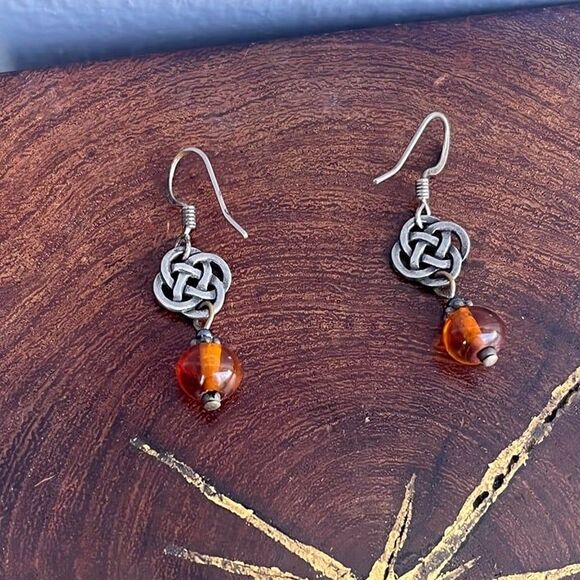Dangle Knot Earrings Celtic Design Sterling silver jewelry goblincore forestcore - Picture 3 of 6